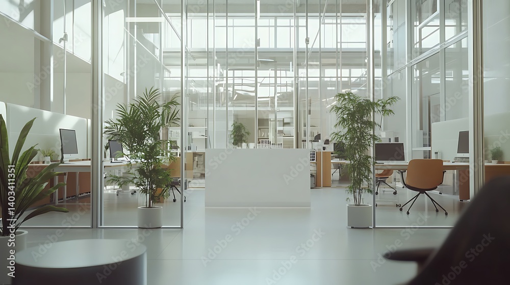 Fototapeta premium Interior view office plants wallpaper
