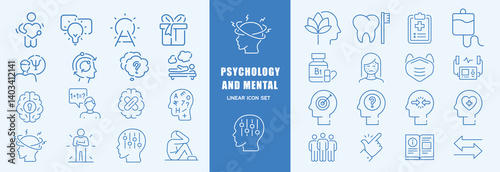 Psychology and mental icon set. Linear style. Editable Stroke.