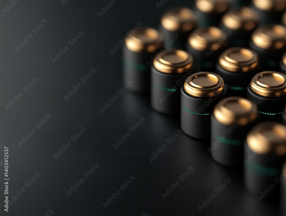 Closeup of energydense battery cells arranged in a sleek modern design, innovative storage technology Closeup of energydense battery cells arranged in a sleek modern design, innovative storage technology