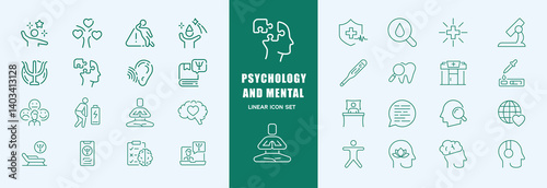 Psychology and mental icon set. Linear style. Editable Stroke.