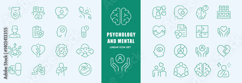 Psychology and mental icon set. Linear style. Editable Stroke.