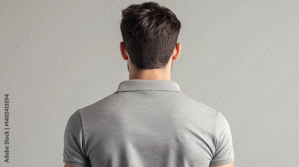 Young Man in Gray Polo Shirt: Front and Back View on Isolated Background Young Man in Gray Polo Shirt: Front and Back View on Isolated Background