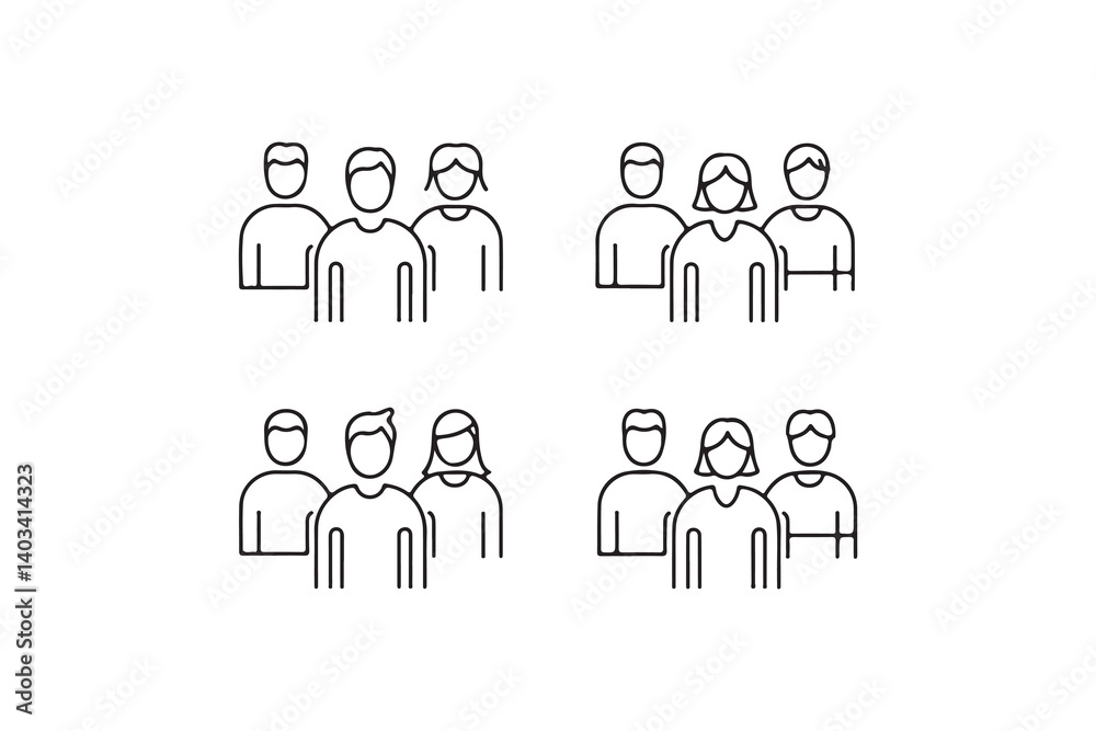 Simple Line Icons of Diverse Groups of People Simple Line Icons of Diverse Groups of People