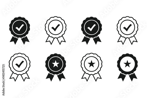 Set of Award Ribbons with Checkmarks and Stars