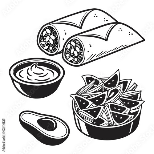 Minimal Mexican Snack Silhouettes - Burrito & Nacho Combo