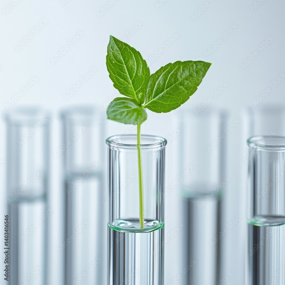 Young sprout in test tubes. Scientific experiment