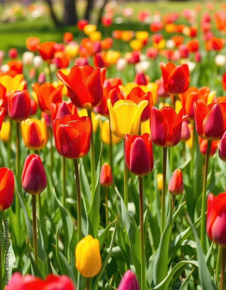 Vibrant tulips in a sun-drenched meadow, showcasing a rainbow of colors, purple tulips, plant, vibrant colors Vibrant tulips in a sun-drenched meadow, showcasing a rainbow of colors, purple tulips, plant, vibrant colors