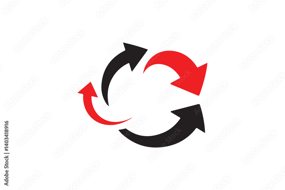 Dynamic Intertwined Arrows Symbol in Red and Black Dynamic Intertwined Arrows Symbol in Red and Black
