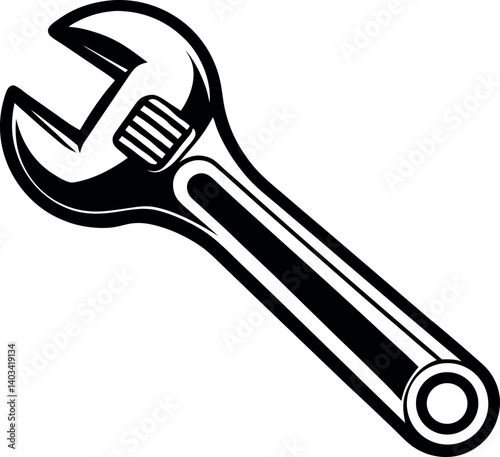 Black and White Adjustable Wrench Illustration for Engineering and Repair Projects vector silhouette line art Generative AI