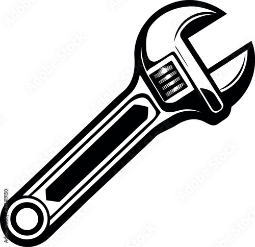 Black and white illustration of an adjustable wrench in a vector format vector silhouette line art Generative AI
