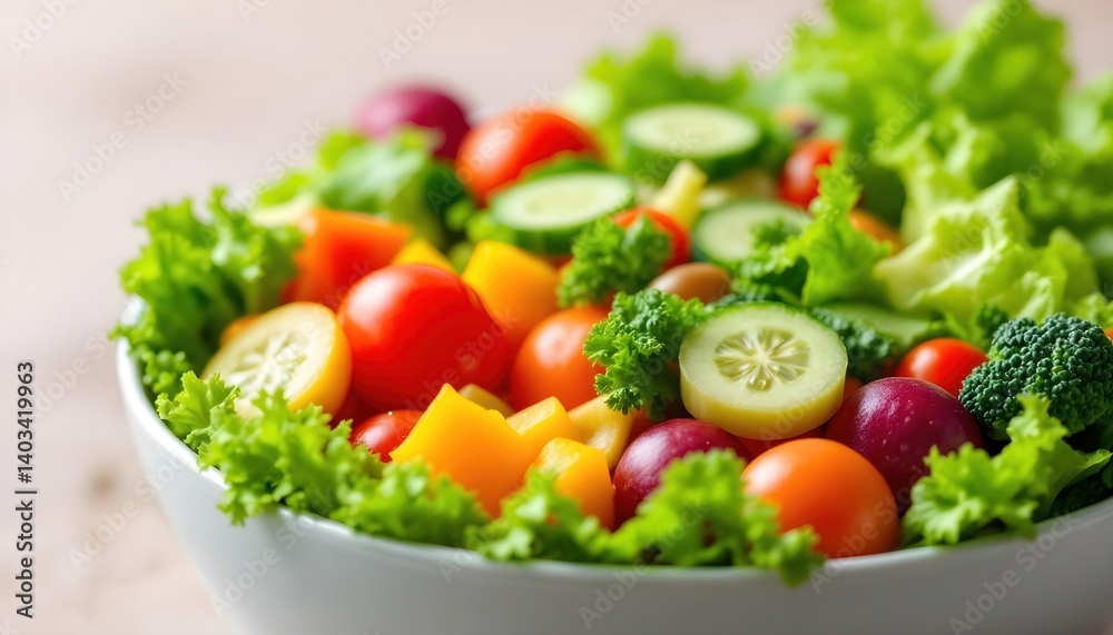 Fresh Garden Salad with Colorful Vegetables in a White Bowl Fresh Garden Salad with Colorful Vegetables in a White Bowl