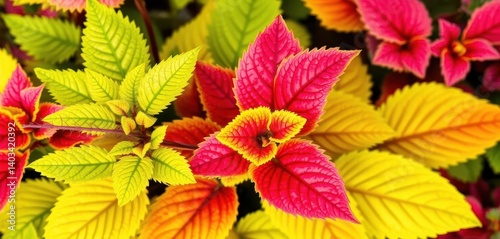 Vibrant coleus foliage bursts from a painted nettle stem, painted nettle, summer