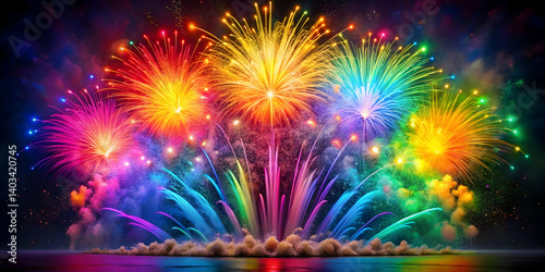 Firework explosion with rainbow color palette