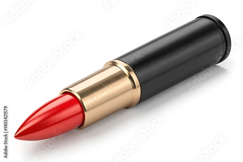 Elegant red lipstick in gold and black casing, epitomizing luxury and style. Perfect for beauty enthusiasts and enhancing any makeup collection.