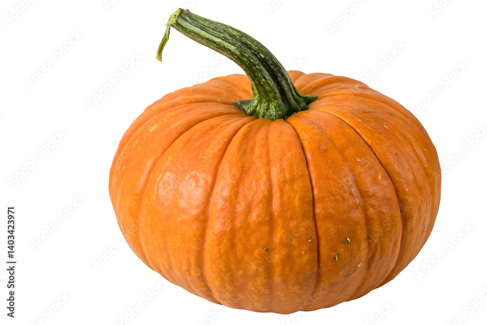 Obraz premium Single Orange Pumpkin with Stem Isolated on Plain Background.