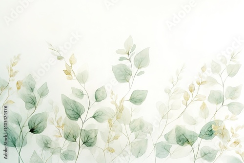 Watercolor Eucalyptus Leaves: Serene Botanical Art with Gentle Hues and Soft Detail