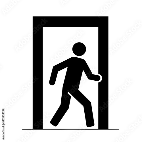 Emergency exit sign icon with walking man representing evacuation route and safety signage