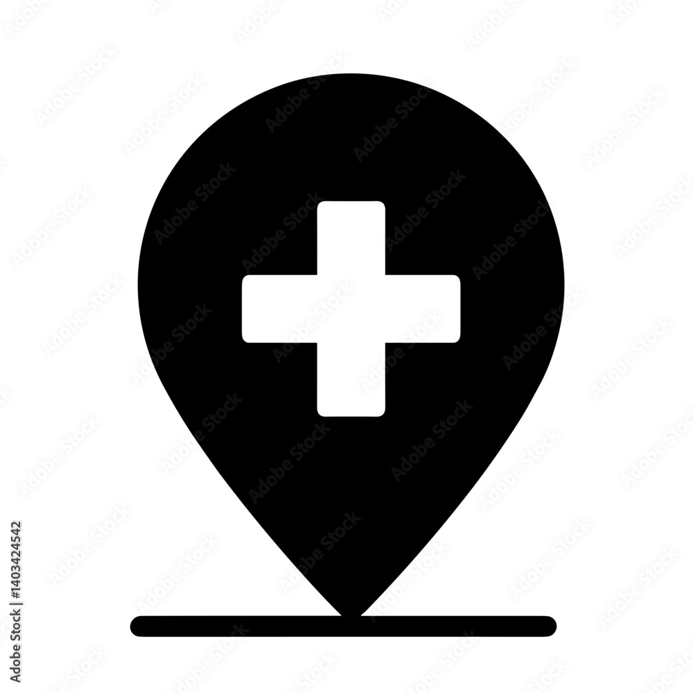 Map location pin with medical cross – concept of hospital locator emergency map and health direction Map location pin with medical cross – concept of hospital locator emergency map and health direction