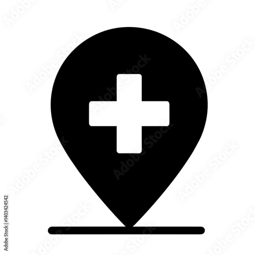 Map location pin with medical cross – concept of hospital locator emergency map and health direction