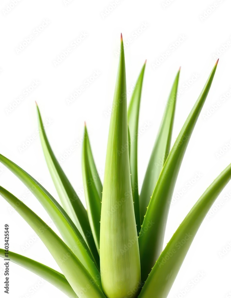 Fototapeta premium A lush, vibrant aloe vera plant isolated against a pure white backdrop, image, cosmetics
