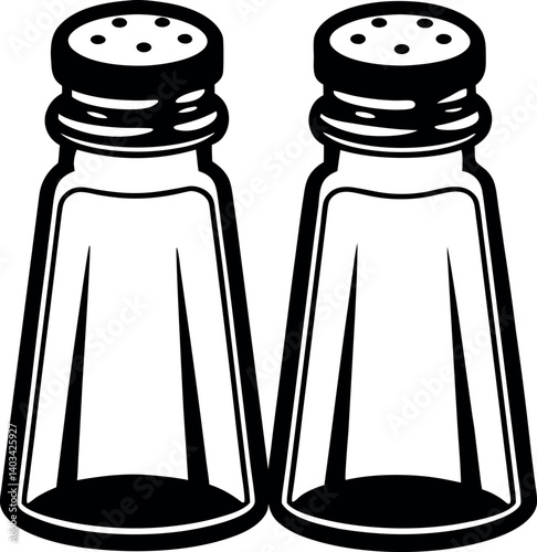 A black and white illustration of two salt and pepper shakers vector silhouette line art Generative AI