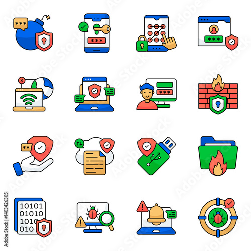 Pack of Protection Flat Icon 


