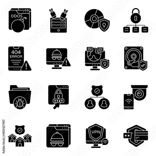 Pack of Protection and Shield Solid Icon 

