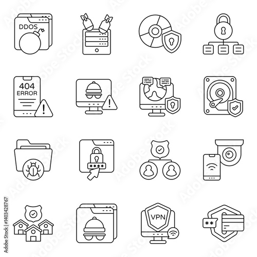 Pack of Protection and Shield Line Icon 


