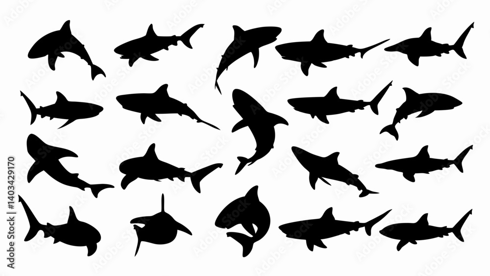 set of sharks silhouette vector set of sharks silhouette vector