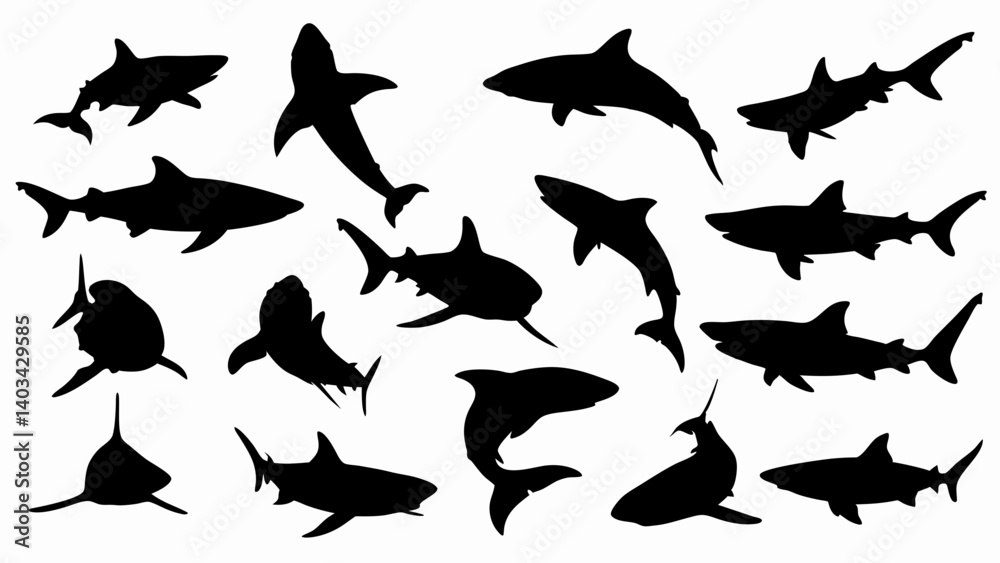 set of sharks silhouette vector set of sharks silhouette vector