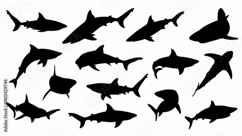 set of sharks silhouette vector