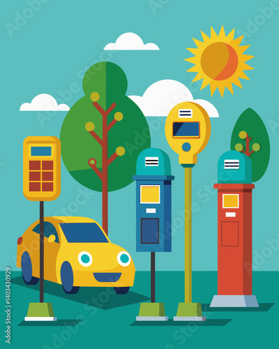 As the city embraced renewable energy traditional parking meters were rep with the more ecofriendly and efficient solarpowered ones.. Vector illustration