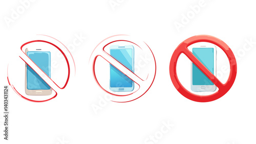 No mobile phone allowed sign. 3d rendering isolated on white background. Cartoon plastic style icon