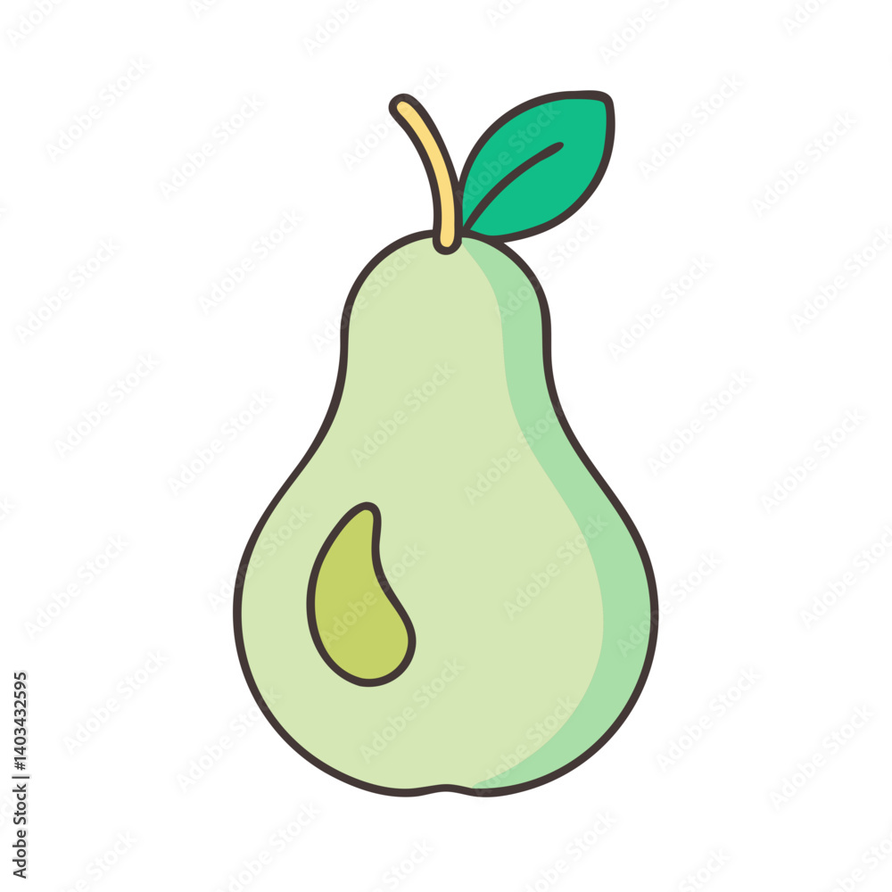 Illustration of a green pear fruit with leaf vector drawing for food design and healthy eating Illustration of a green pear fruit with leaf vector drawing for food design and healthy eating
