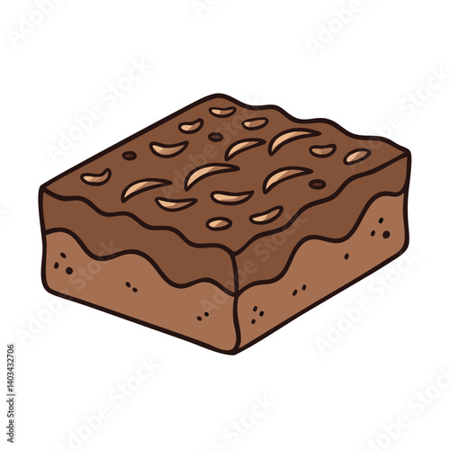 Delicious chocolate brownie dessert recipe illustration with nuts and fudge topping vector art