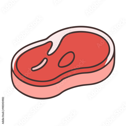 Cartoon illustration of a raw steak t bone beef meat cut food fresh butcher shop product icon