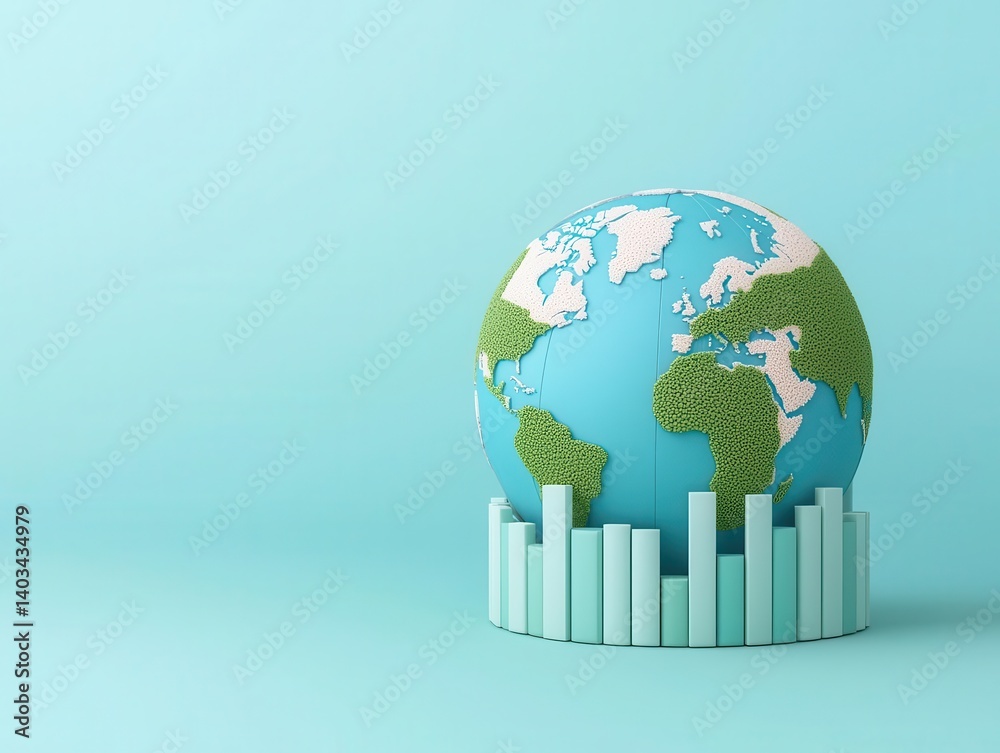 A 3D globe with GDP growth bars around it, symbolizing global economic expansion A 3D globe with GDP growth bars around it, symbolizing global economic expansion