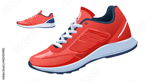 Red Fitness Running Shoe. Sneakers. 3d rendering isolated on white background. Cartoon plastic style icon