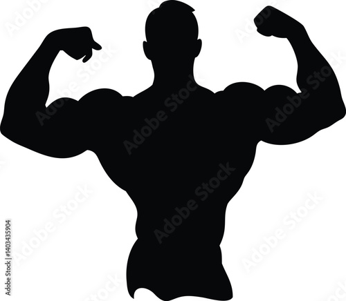 Bodybuilder Silhouette Flexing | Muscular Physique Fitness Icon Vector