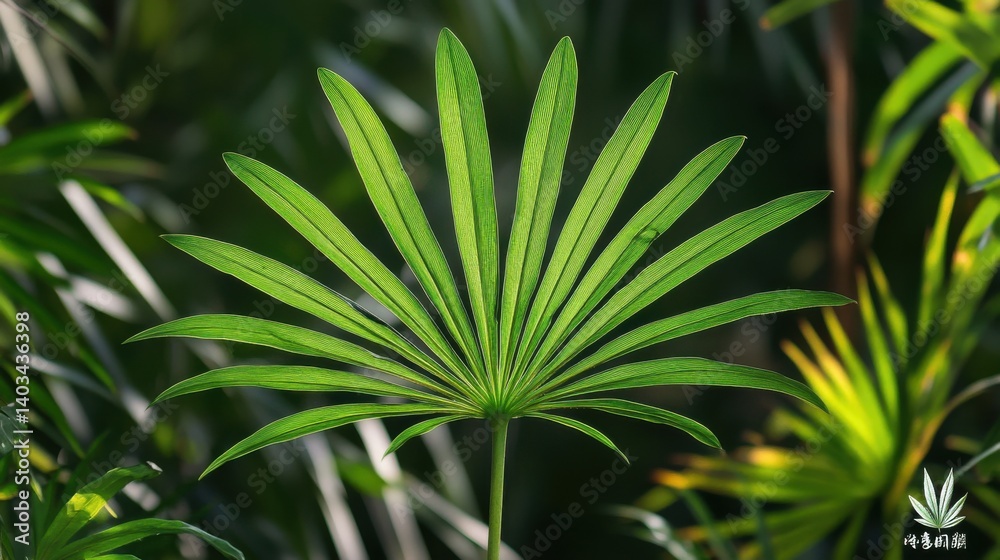 Fototapeta premium Lush Palmetto Leaves. Vibrant Green Plant Embracing Nature's Essence with Herbal Touch