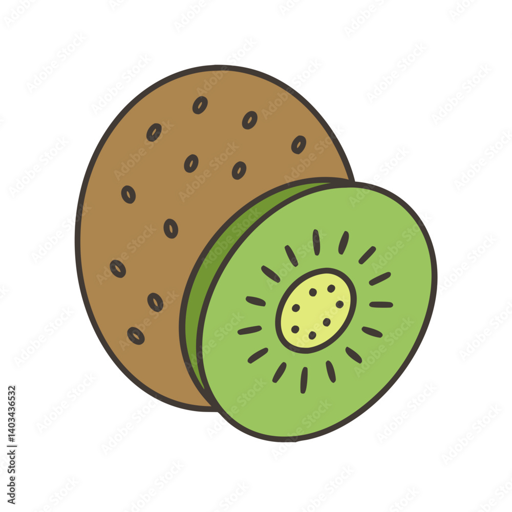 Fototapeta premium Isolated kiwi fruit vector illustration, fresh kiwi fruit drawing, healthy food design element