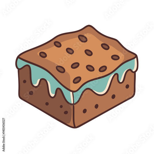 Delicious chocolate chip brownie with mint frosting dessert food sweet treat bakery item drawing