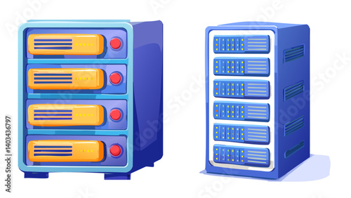 Server room rack. Internet network. 3d rendering isolated on white background. Cartoon plastic style icon