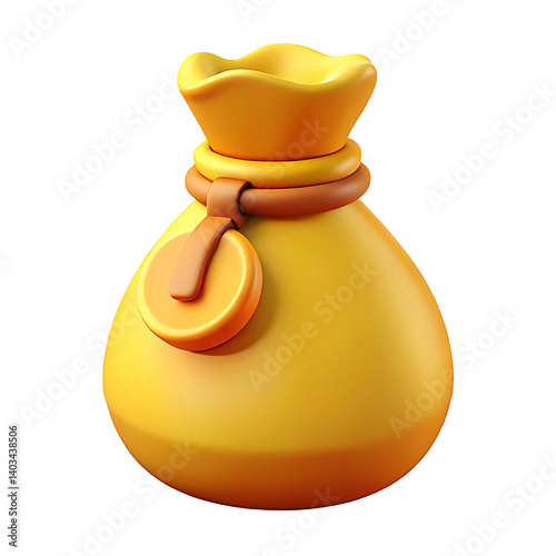 Yellow Money Bag 3D Cartoon Plastic Style Icon Isolated on Transparent Background