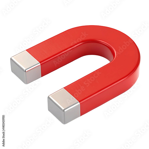 3D Red Magnet Icon Cartoon Plastic Style Isolated on Transparent Background