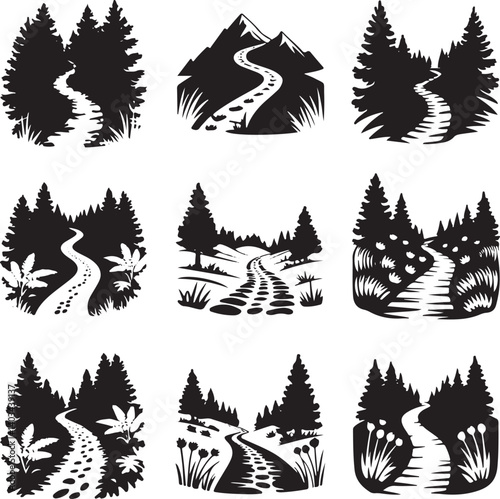 Trails silhouette, trails silhouette vector, trails vector, success, ring, walking path, trail run
