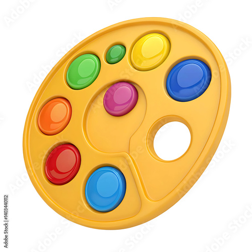 3D Paint Palette Icon in Cartoon Plastic Style Isolated on Transparent Background