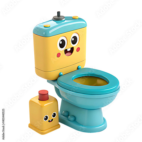 3D Toilet Bowl with Tank Cartoon Plastic Style Icon Isolated on Transparent Background