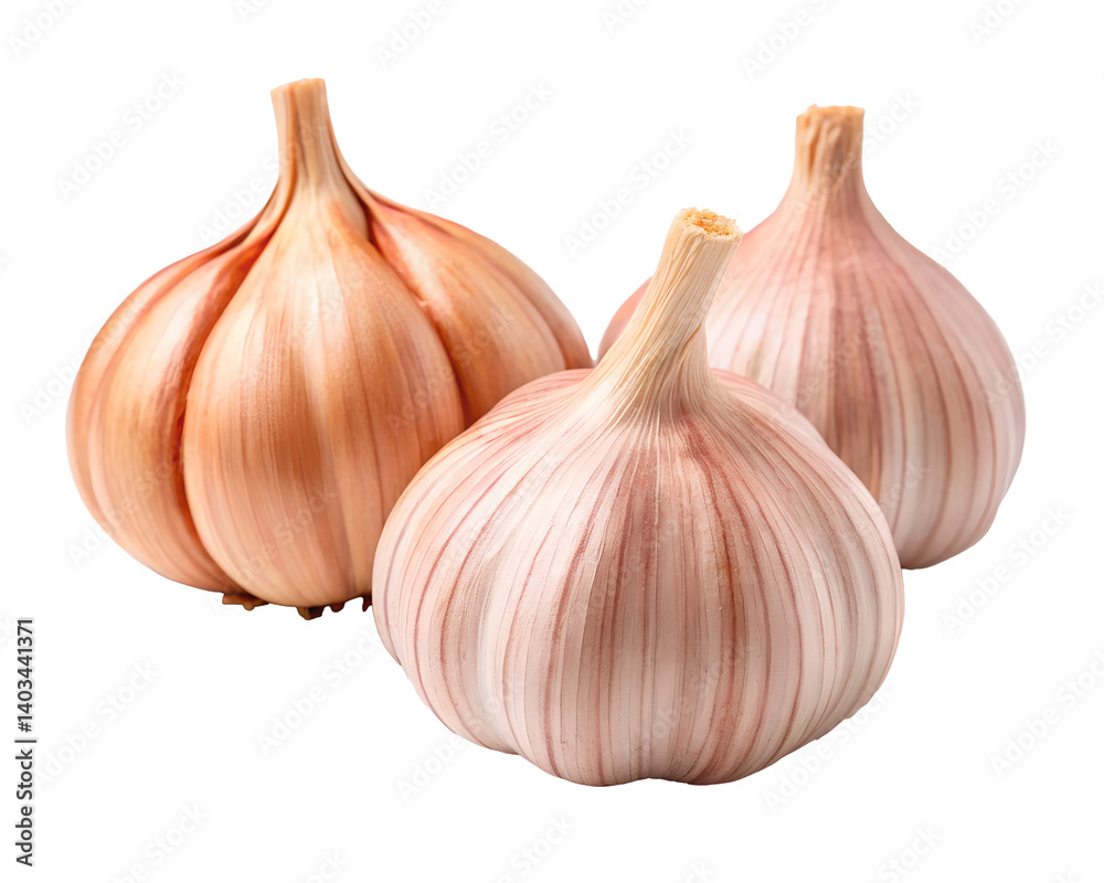 Obraz premium Fresh Garlic Bulbs on White Background for Flavorful Cooking