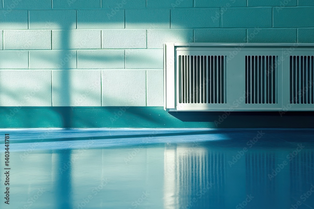 Obraz premium Baseboard Heating System Alongside a Blue Floor: An Interior Perspective on Efficient Heat and Ventilation
